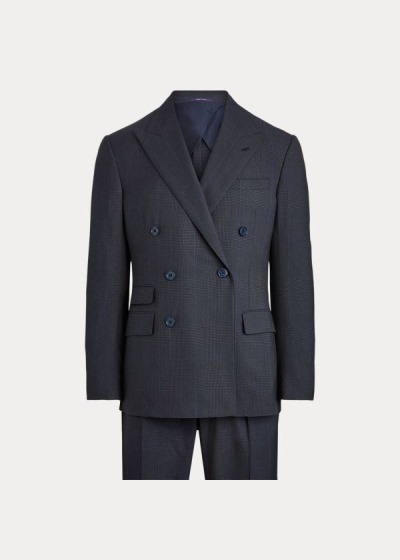 Trajes Ralph Lauren Hombre Azul Marino / Azules / Negros - Kent Glen Plaid Twill - WHUJO8406